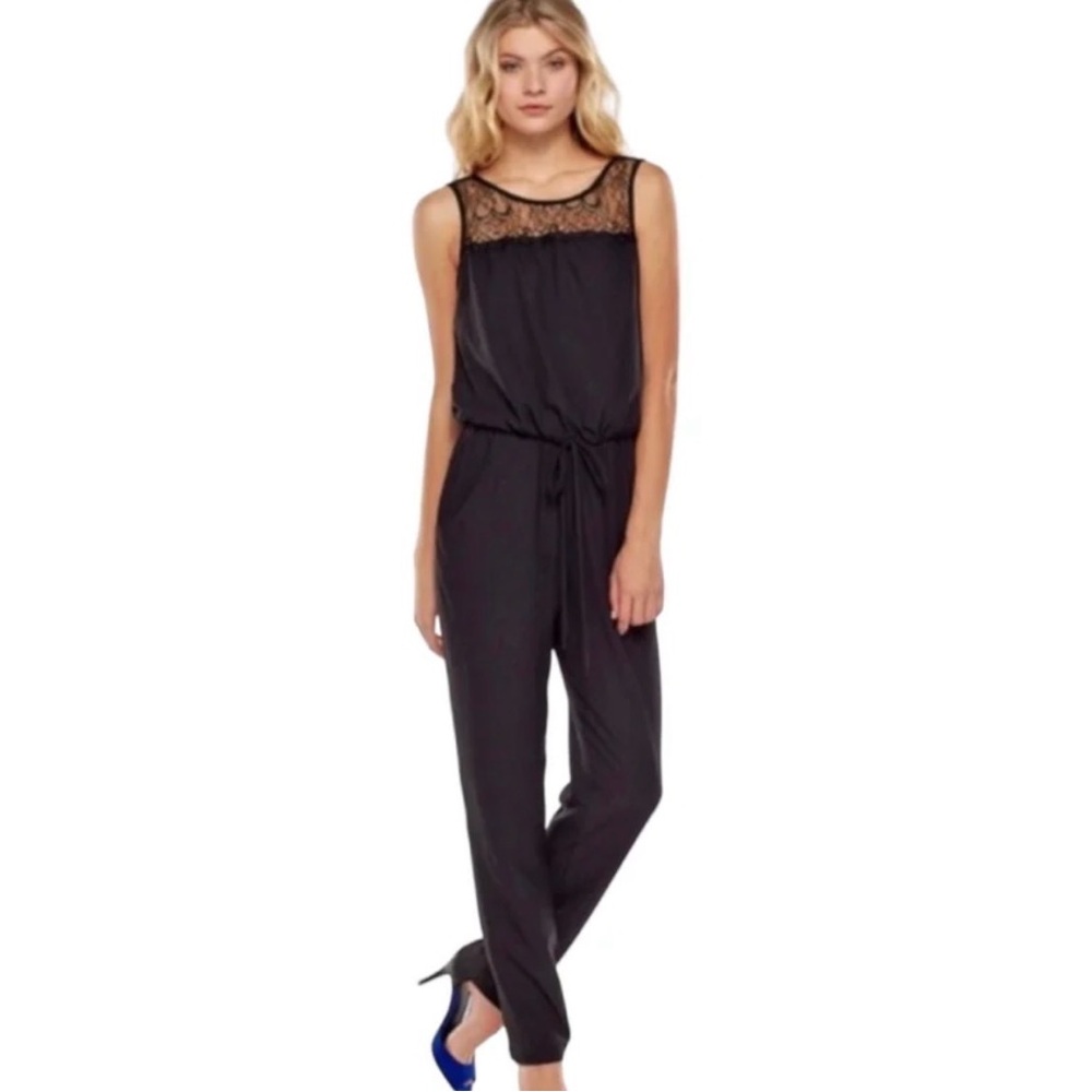 Bar III Black Sleeveless Jumpsuit with Lace Detail and Cuffed Hem size XS